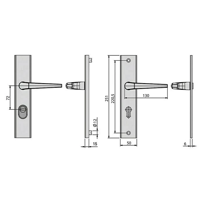 BAUHAUS Basi Schutzbeschlag ES0 VMS Zimmertür, Silber, Drücker Beidseitig, Distanznorm: 72 Mm, Mit Zylinderabdeckung 3 BAUHAUS Basi Schutzbeschlag ES0 VMS Zimmertür, Silber, Drücker Beidseitig, Distanznorm: 72 Mm, Mit Zylinderabdeckung – Bild 3