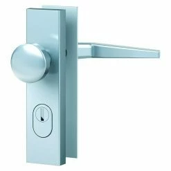 BAUHAUS Basi Schutzbeschlag ES0 VMS Hauseingangstür, Silber, Distanznorm: 72 Mm, Mit Zylinderabdeckung, Knopf Außen, Drücker Innen