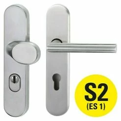 BAUHAUS Diamond Doors Modern Schutzbeschlag Warrior Schildgarnitur Wohnungsabschlusstür, Edelstahl, Türstärke: 35 Mm - 45 Mm, Knopf Außen, Drücker Innen, DIN 18257 ES1