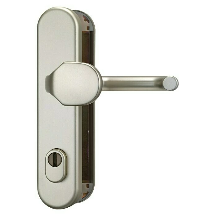 BAUHAUS Abus Schutzbeschlag HLZS814 Hauseingangstür, Neusilber, Türstärke: 52 Mm - 72 Mm, Knopf Außen, Drücker Innen, Form Schild: Abgerundet 1 BAUHAUS Abus Schutzbeschlag HLZS814 Hauseingangstür, Neusilber, Türstärke: 52 Mm - 72 Mm, Knopf Außen, Drücker Innen, Form Schild: Abgerundet