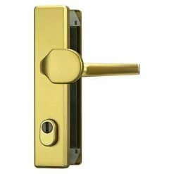 BAUHAUS Abus Schutzbeschlag HLZS814 Hauseingangstür, Messing, Türstärke: 52 Mm - 72 Mm, Knopf Außen, Drücker Innen, Form Schild: Eckig