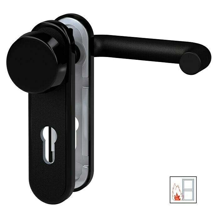 BAUHAUS Basi Schutzbeschlag ZT/FS 2150 Feuerschutztür, Schwarz, Türstärke: 44 Mm - 66 Mm, Knopf Außen, Drücker Innen, Abgerundet 1 BAUHAUS Basi Schutzbeschlag ZT/FS 2150 Feuerschutztür, Schwarz, Türstärke: 44 Mm - 66 Mm, Knopf Außen, Drücker Innen, Abgerundet