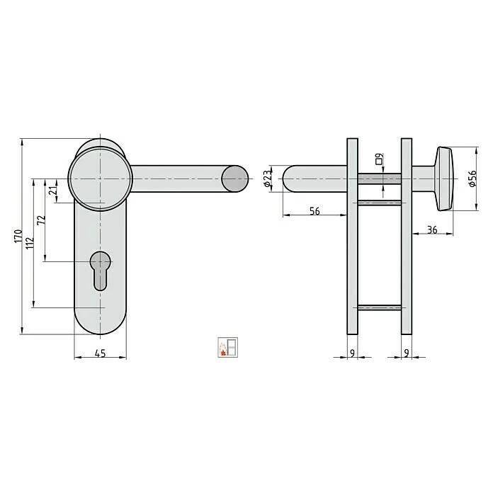 BAUHAUS Basi Schutzbeschlag ZT/FS 2150 Feuerschutztür, Schwarz, Türstärke: 44 Mm - 66 Mm, Knopf Außen, Drücker Innen, Abgerundet 3 BAUHAUS Basi Schutzbeschlag ZT/FS 2150 Feuerschutztür, Schwarz, Türstärke: 44 Mm - 66 Mm, Knopf Außen, Drücker Innen, Abgerundet – Bild 3