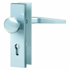 BAUHAUS Basi Schutzbeschlag ES0 VMS Hauseingangstür, Silber, Distanznorm: 72 Mm, Ohne Zylinderabdeckung, Knopf Außen, Drücker Innen