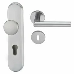 BAUHAUS Diamond Doors Modern Schutzbeschlag Warrior L-Form Nebentüren, Farbe: Aluminium, Türstärke: 35 Mm - 45 Mm, Knopf Außen, Drücker Innen, DIN 18257 ES 0