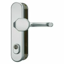 BAUHAUS Abus Schutzbeschlag HLZS814 Hauseingangstür, Aluminium, Türstärke: 52 Mm - 72 Mm, Knopf Außen, Drücker Innen, Form Schild: Abgerundet