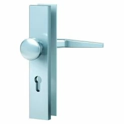 BAUHAUS Basi Schutzbeschlag ES0 VMS Hauseingangstür, Silber, Distanznorm: 88 Mm, Stärke Schild/ Rosette: 15 Mm, Form Drücker: Rund