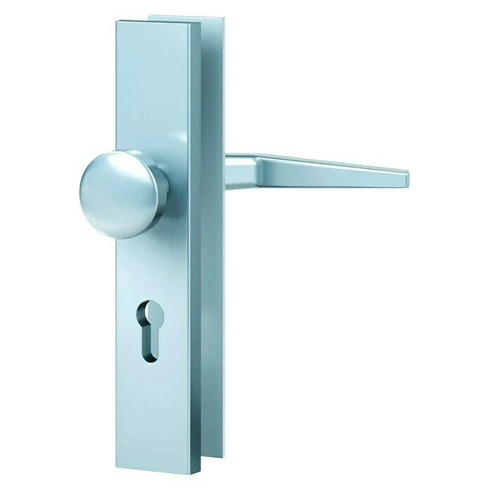 BAUHAUS Basi Schutzbeschlag ES0 VMS Hauseingangstür, Silber, Distanznorm: 88 Mm, Stärke Schild/ Rosette: 12 Mm, Form Drücker: Rund 1 BAUHAUS Basi Schutzbeschlag ES0 VMS Hauseingangstür, Silber, Distanznorm: 88 Mm, Stärke Schild/ Rosette: 12 Mm, Form Drücker: Rund