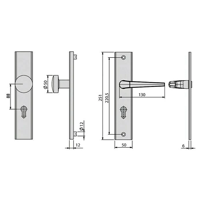 BAUHAUS Basi Schutzbeschlag ES0 VMS Hauseingangstür, Silber, Distanznorm: 88 Mm, Stärke Schild/ Rosette: 12 Mm, Form Drücker: Rund 3 BAUHAUS Basi Schutzbeschlag ES0 VMS Hauseingangstür, Silber, Distanznorm: 88 Mm, Stärke Schild/ Rosette: 12 Mm, Form Drücker: Rund – Bild 3