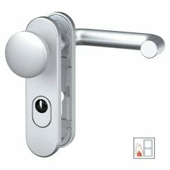 BAUHAUS Basi Schutzbeschlag SB/FS 2200K ES1 Feuerschutztür, Aluminium, Türstärke: 44 Mm - 66 Mm, Knopf Außen, Drücker Innen, Mit Zylinderabdeckung