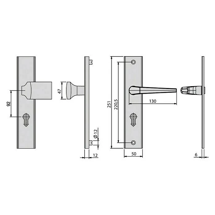 BAUHAUS Basi Schutzbeschlag ES0 VMS Hauseingangstür, Aluminium, Distanznorm: 92 Mm, Stärke Schild/ Rosette: 12 Mm, Form Drücker: Eckig 3 BAUHAUS Basi Schutzbeschlag ES0 VMS Hauseingangstür, Aluminium, Distanznorm: 92 Mm, Stärke Schild/ Rosette: 12 Mm, Form Drücker: Eckig – Bild 3