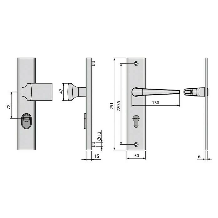 BAUHAUS Basi Schutzbeschlag ES0 VMS-ZA Hauseingangstür, Aluminium, Distanznorm: 72 Mm, Form Drücker: Eckig, Stärke Schild/ Rosette: 12 Mm 2 BAUHAUS Basi Schutzbeschlag ES0 VMS-ZA Hauseingangstür, Aluminium, Distanznorm: 72 Mm, Form Drücker: Eckig, Stärke Schild/ Rosette: 12 Mm – Bild 2