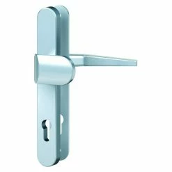 BAUHAUS Basi Schmalrahmengarnitur ES0 VMS Hauseingangstür, Silber, Distanznorm: 92 Mm, Knopf Außen, Drücker Innen, Stärke Schild/ Rosette: 12 Mm