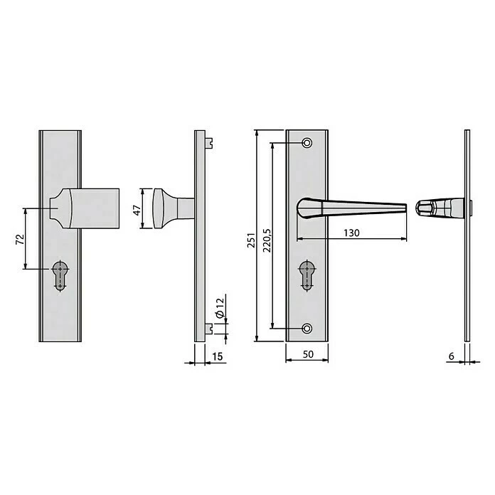 BAUHAUS Basi Schutzbeschlag ES0 VMS Hauseingangstür, Silber, Knopf Außen, Drücker Innen, Distanznorm: 72 Mm, Stärke Schild/ Rosette: 15 Mm 3 BAUHAUS Basi Schutzbeschlag ES0 VMS Hauseingangstür, Silber, Knopf Außen, Drücker Innen, Distanznorm: 72 Mm, Stärke Schild/ Rosette: 15 Mm – Bild 3